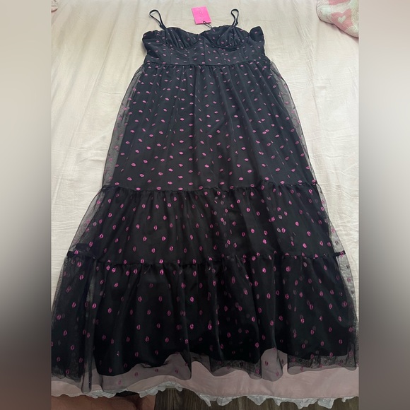Betsey Johnson Black and Pink Lipstick Kisses Dress - Picture 4 of 5